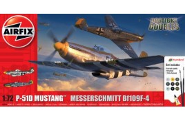  Airfix 1/72 P51/D Mustang & Messerschimitt Bf109F-4 Dogfight Doubles Includes paintm brushes and poly cement